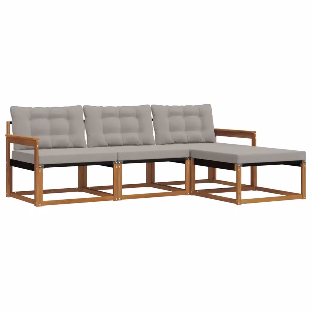 Set di divani da esterno vidaXL a forma di L con pouf, struttura in legno di acacia e rivestimento in tessuto beige e grigio – 2