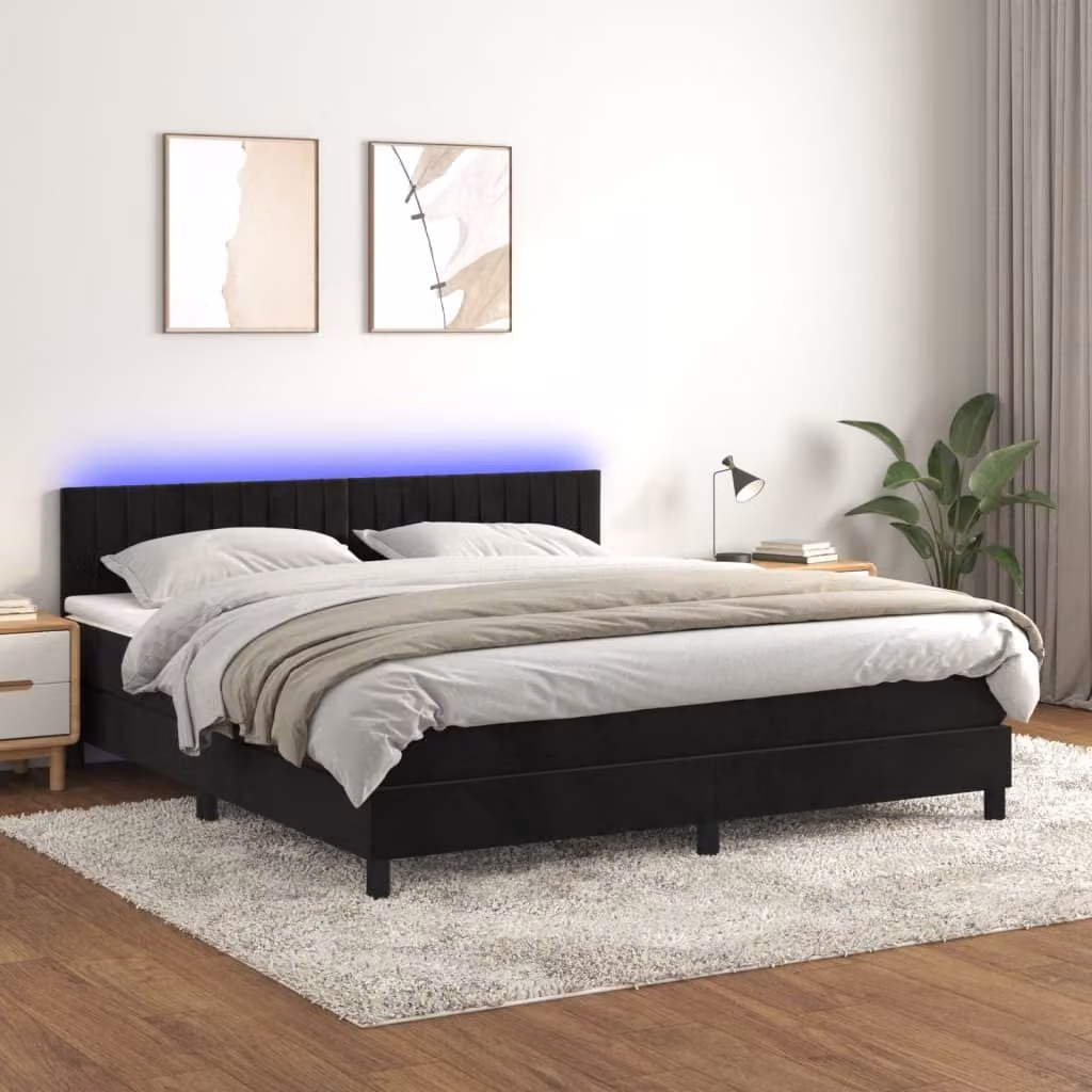 Maison Exclusive - Letto a Molle con Materasso e LED Nero 160x200 cm in Velluto