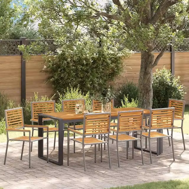 Set da Pranzo per Giardino 9 pz Grigio e Marrone polyrattan 3365488
