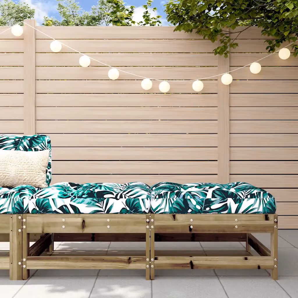 Set di 2 poggiapiedi da giardino vidaXL in legno di pino trattato marrone con cuscini floreali