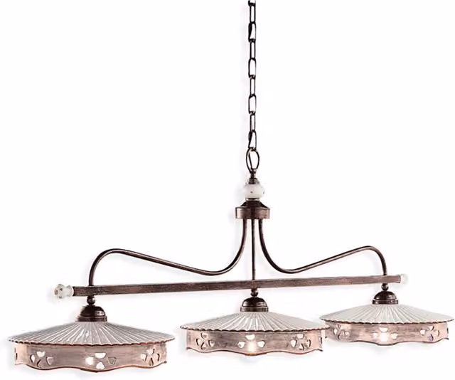 Lampadario a sospensione classico Alessandria Ferroluce in metallo e ceramica nero sfumato rame con 3 luci E27 e altezza regolabile
