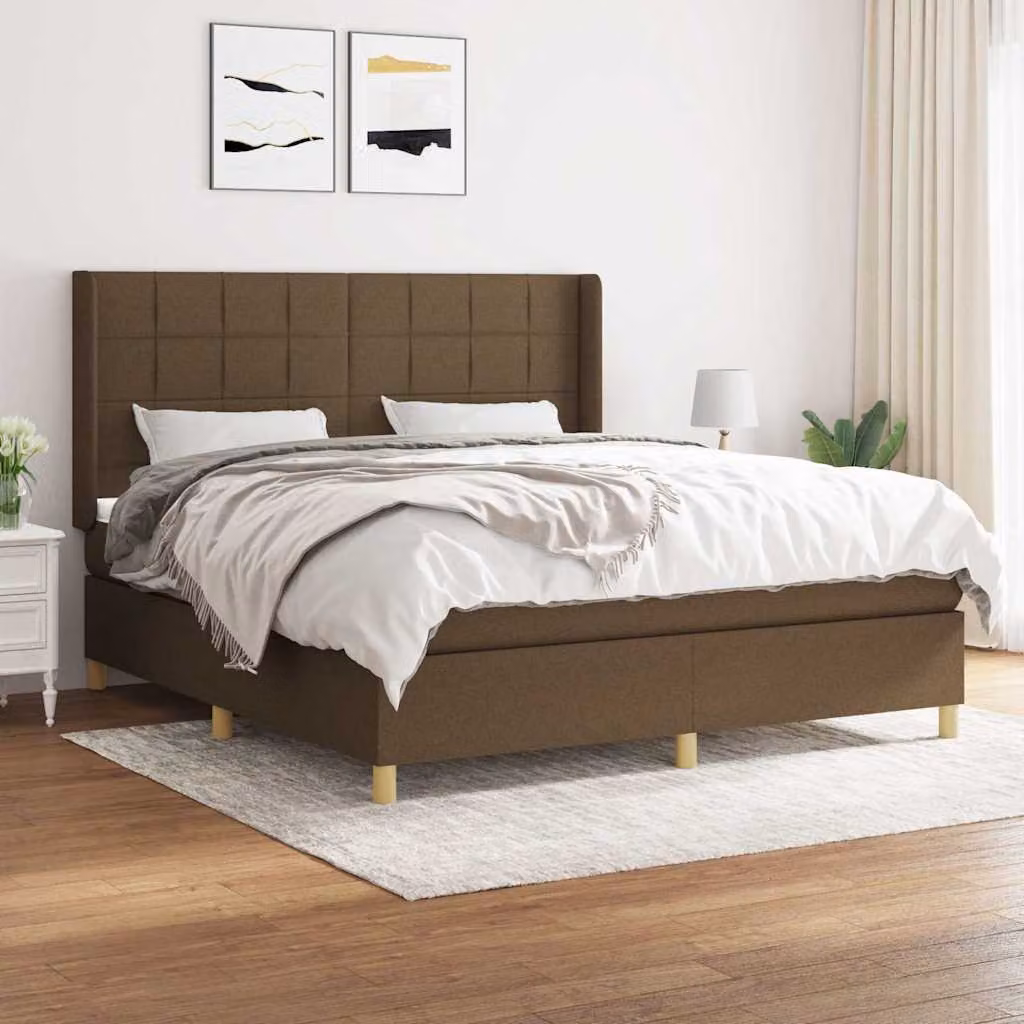 vidaXL Letto Ibrido con Giroletto a Molle e Materasso in Tessuto, Marrone e Bianco, L/P/H: 180 x 200 x 128 cm