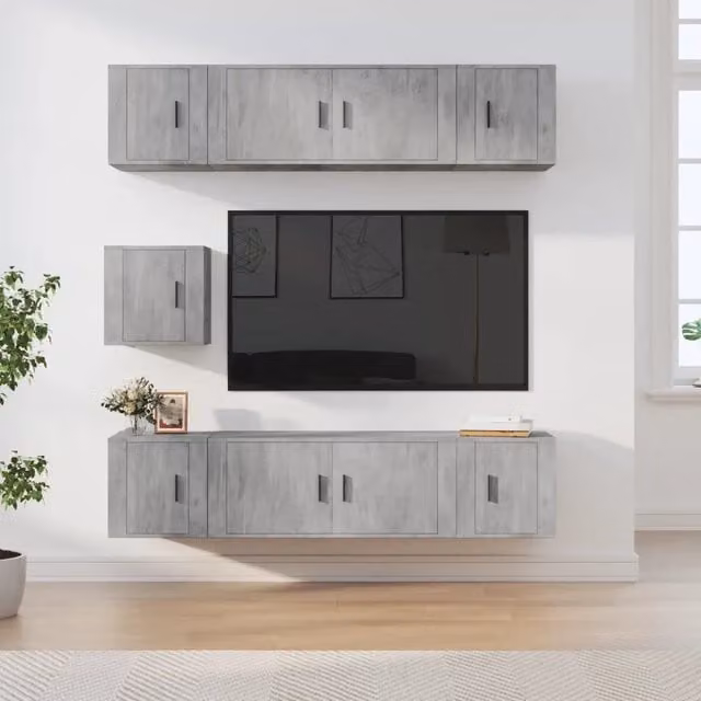 Set di Mobili Porta TV 7 pz-Credenza per TV Grigio Cemento in Legno Multistrato 185814