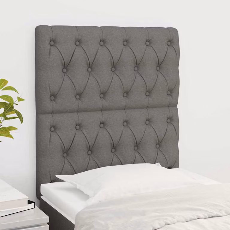 Testiera per letto vidaXL in tessuto grigio con struttura in legno di larice, L: 128 cm, H: 80 cm, P: 7 cm