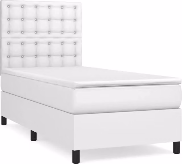 Letto singolo | Letto per adulti | Giroletto a Molle con Materasso Bianco 80x200 cm in Similpelle