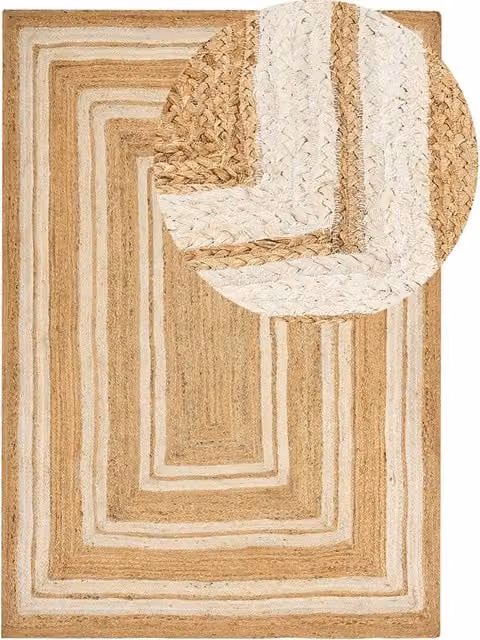 Tappeto di iuta naturale intrecciata con motivo geometrico Beige 160 x 230 cm stile boho camera da letto soggiorno