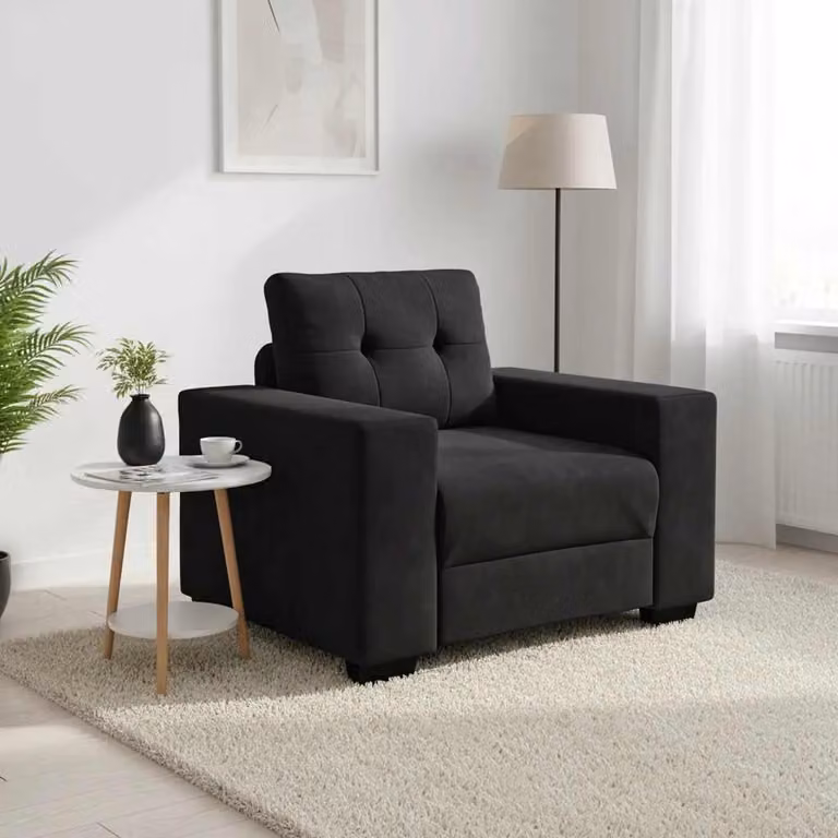 Poltrona Lounge moderna vidaXL in velluto nero con braccioli L/P/H: 100 x 78 x 80 cm