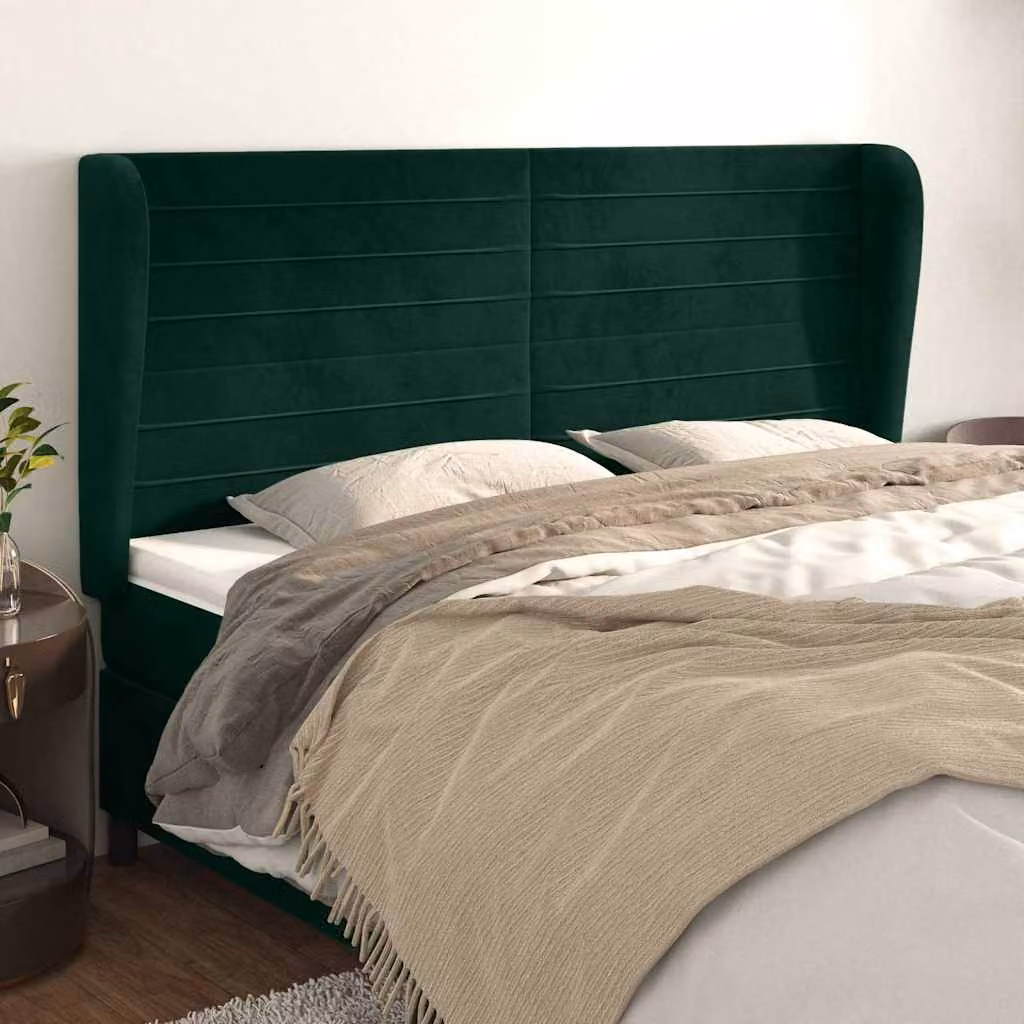 Testiera per letto vidaXL in velluto verde scuro con struttura in legno e pannello imbottito L: 163 cm, P: 23 cm, H: 118-128 cm