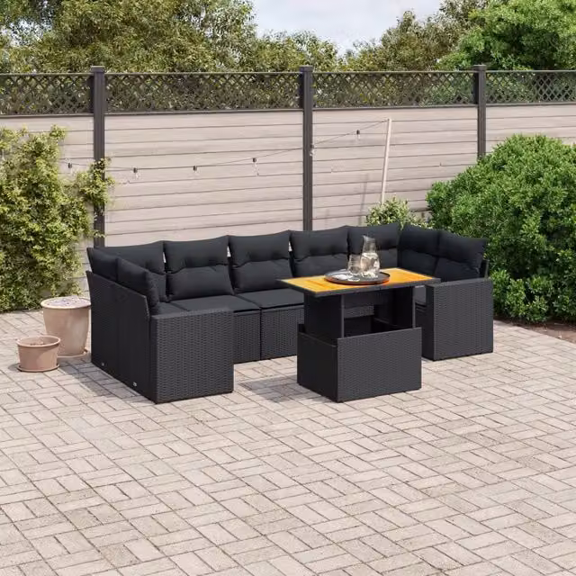 Set Divani da Giardino con Cuscini 8 pz Nero in Polyrattan 3271223