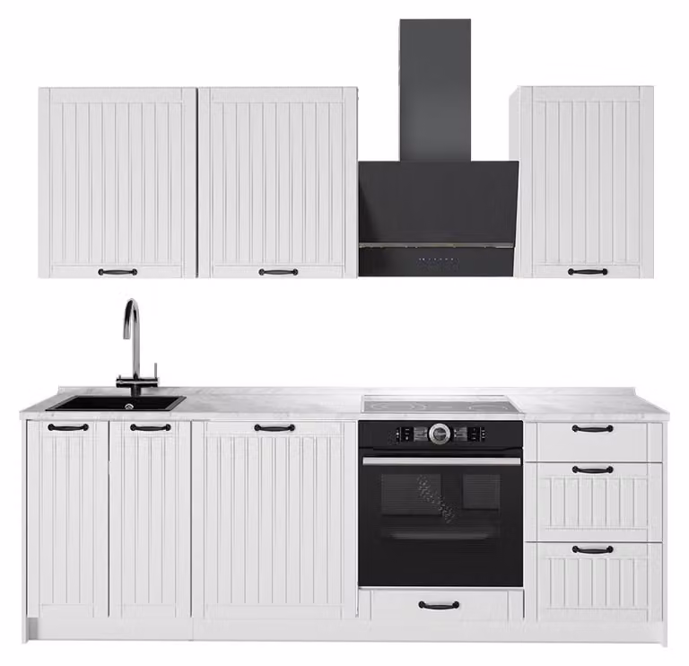 Cucina componibile Vicco Fame-Line Bianco rustico/Bianco 230 cm senza piano di lavoro, Model 64036