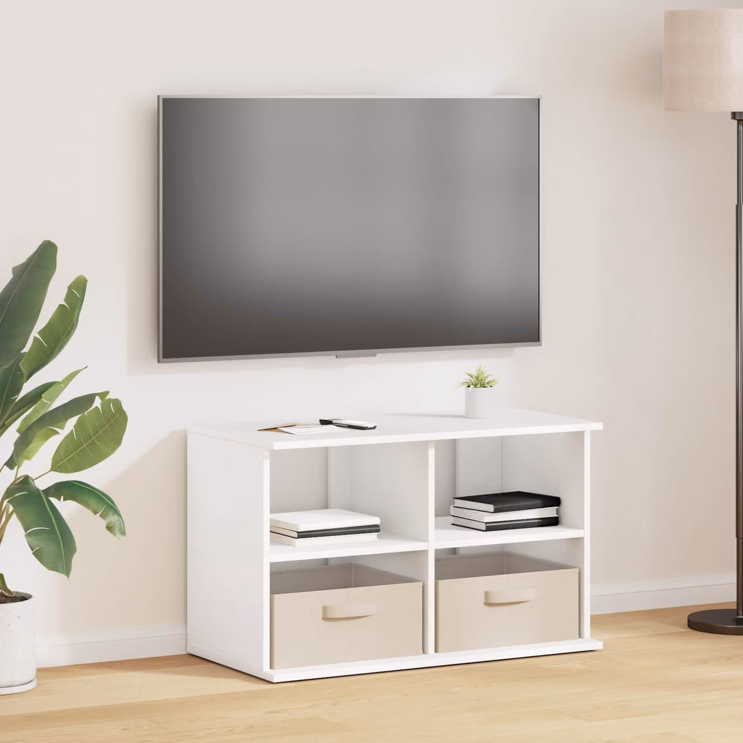 Supporto TV moderno vidaXL con cassetto in legno e MDF, Bianco, L 79 cm x P 40 cm x H 48 cm