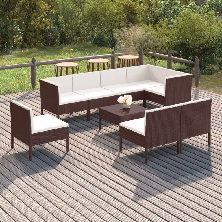 Maison Exclusive - Set da giardino da 9 pezzi con cuscini in rattan sintetico marrone