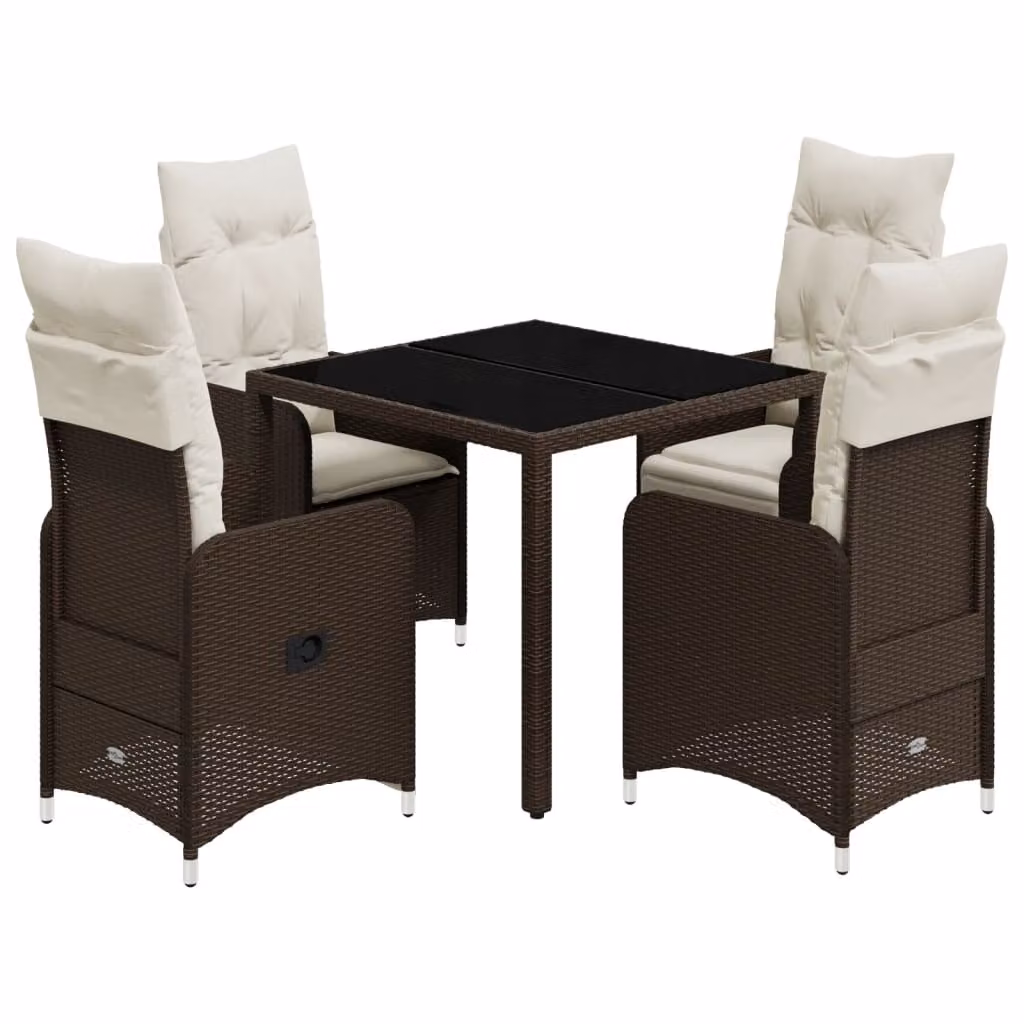 Set Bistrò da Giardino 5 pz con Cuscini in Polyrattan Marrone