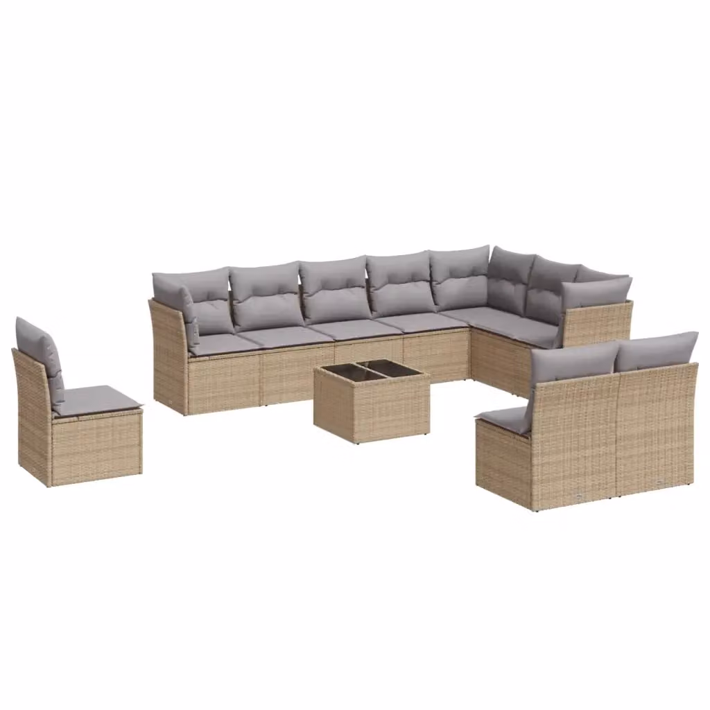 vidaXL Set di Divani da Giardino 11 pz in Polyrattan con Cuscini Beige e Tavolino da Esterno – 2
