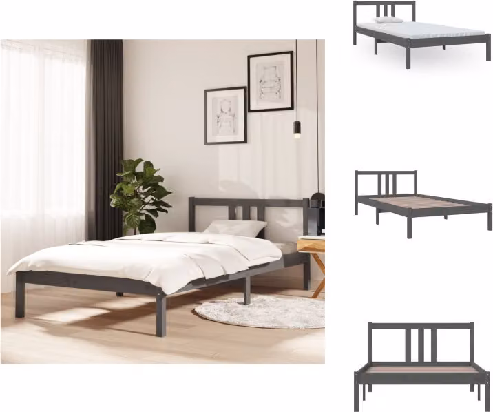 vidaXL Letto in legno massiccio grigio 100x200 cm - Letti & reti