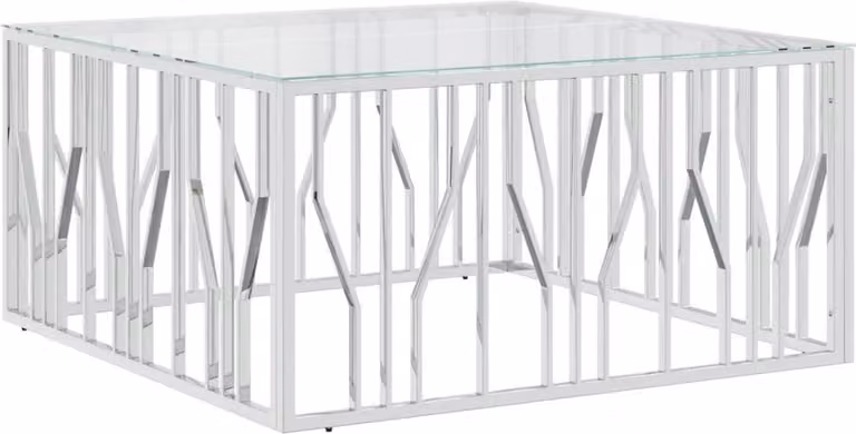 Tavolino da Salotto 100x100x50 cm in Acciaio Inox e Vetro