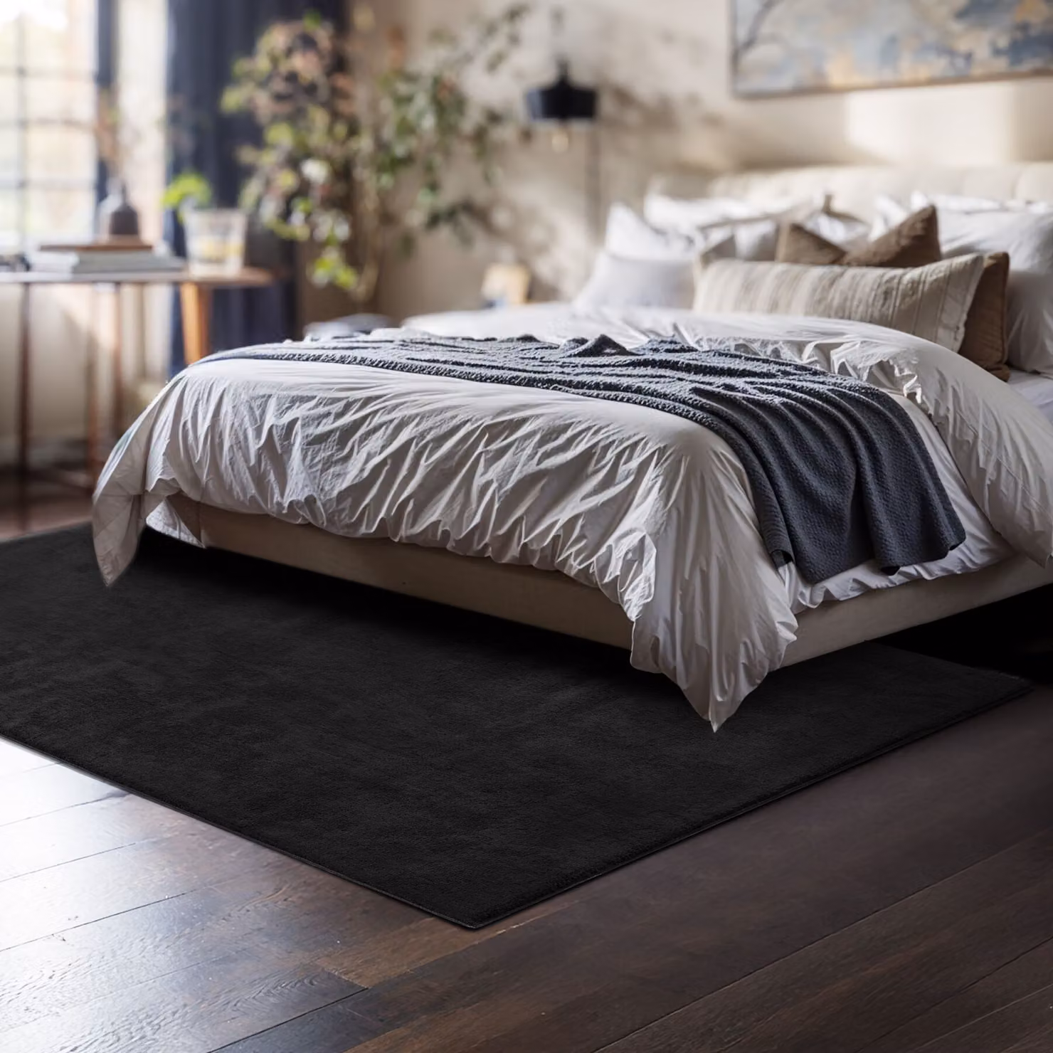 Tappeto rettangolare moderno tectake in poliestere nero, lavabile e antiscivolo, L: 120 cm, P: 170 cm – 3
