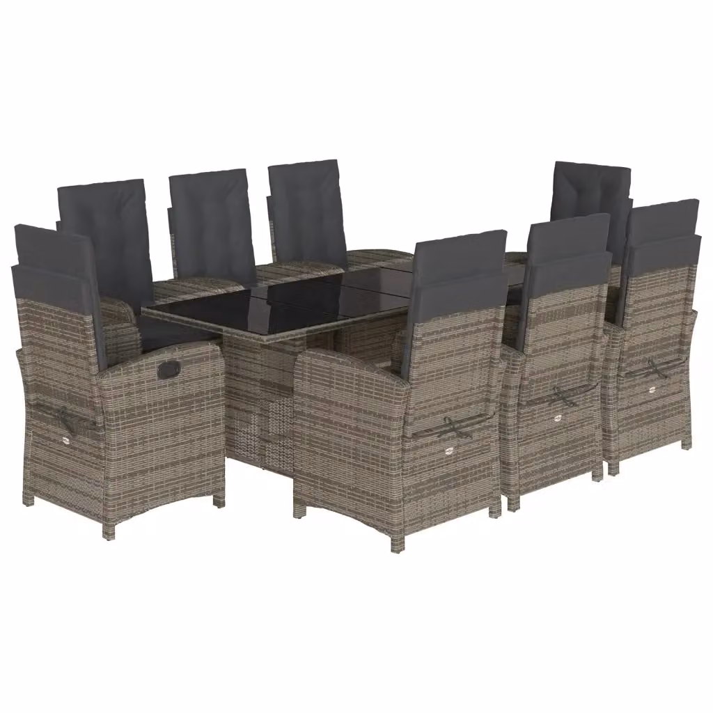 Set da pranzo da giardino vidaXL in polyrattan grigio e nero con tavolo in vetro, 9 pezzi – 2