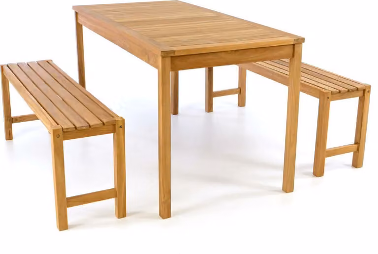 Set di mobili da giardino VCM 3 pezzi | gruppo di sedute naturale | set da giardino | tavolo da giardino con panca 135 cm