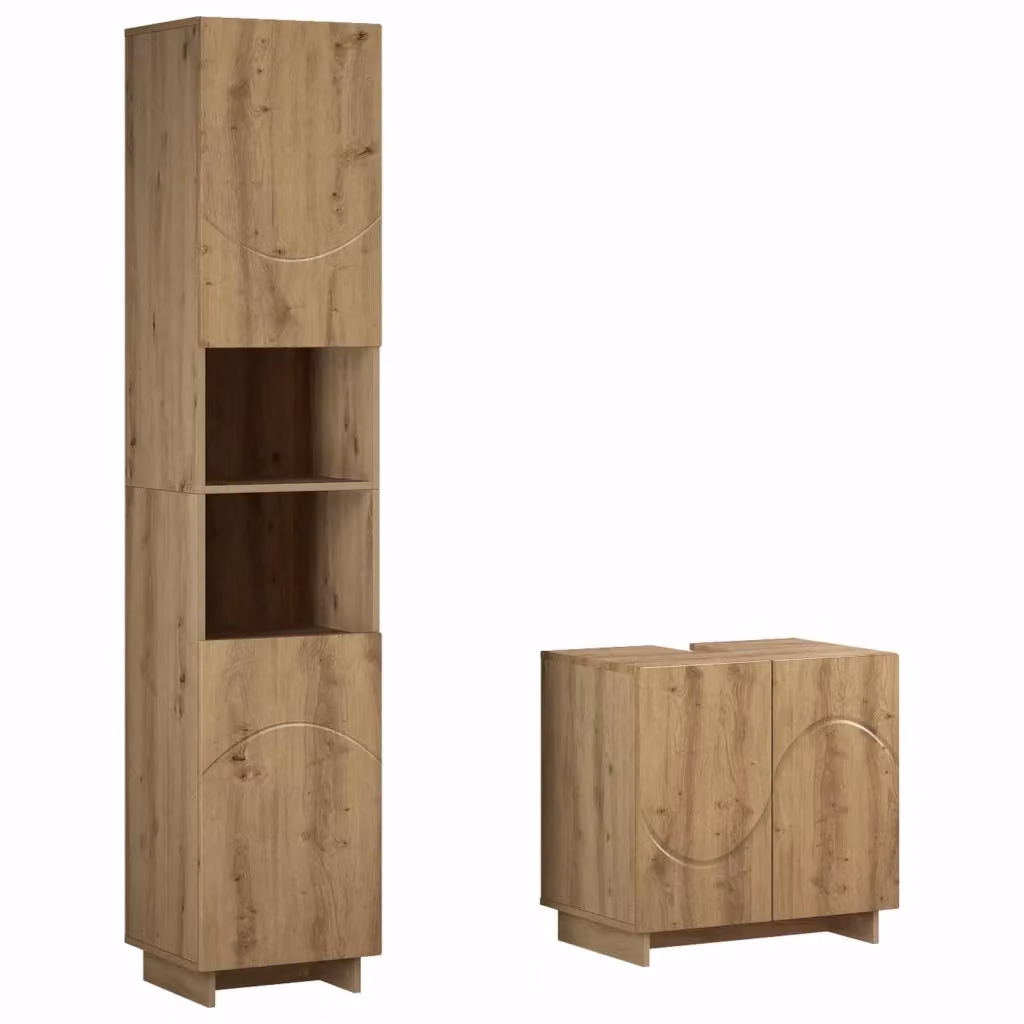Set mobili da bagno moderno vidaXL in legno rovere marrone composto da mobile lavabo e colonna alta – 2