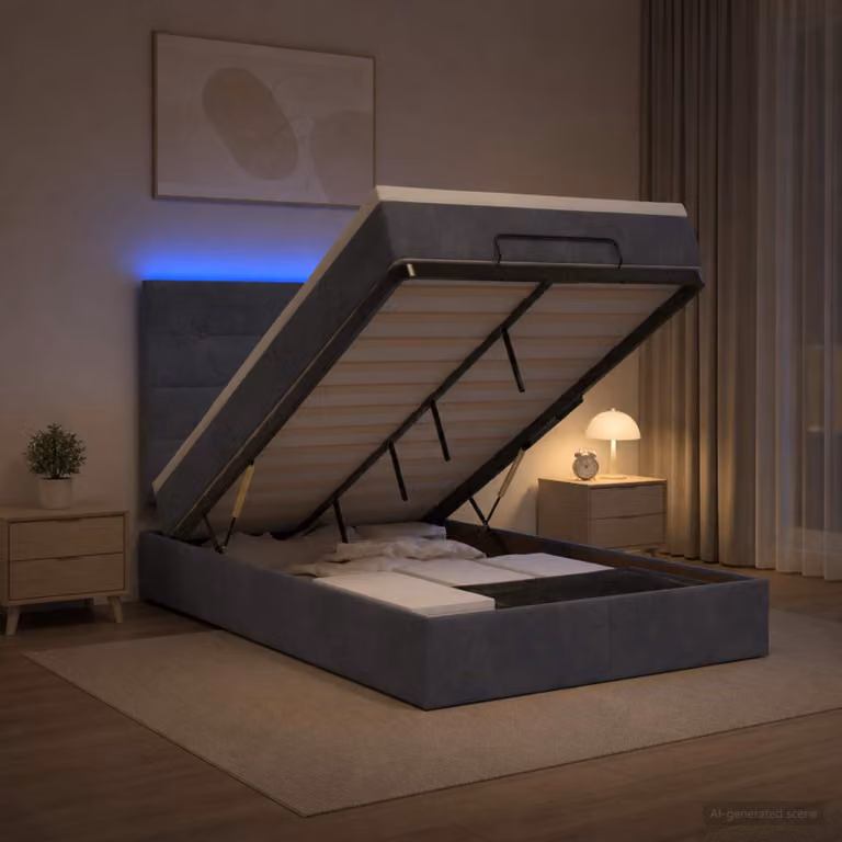 Letto Ottomano con Materasso e Illuminazione LED vidaXL, Grigio e Bianco, L/P/H: 120 x 200 x 88 cm