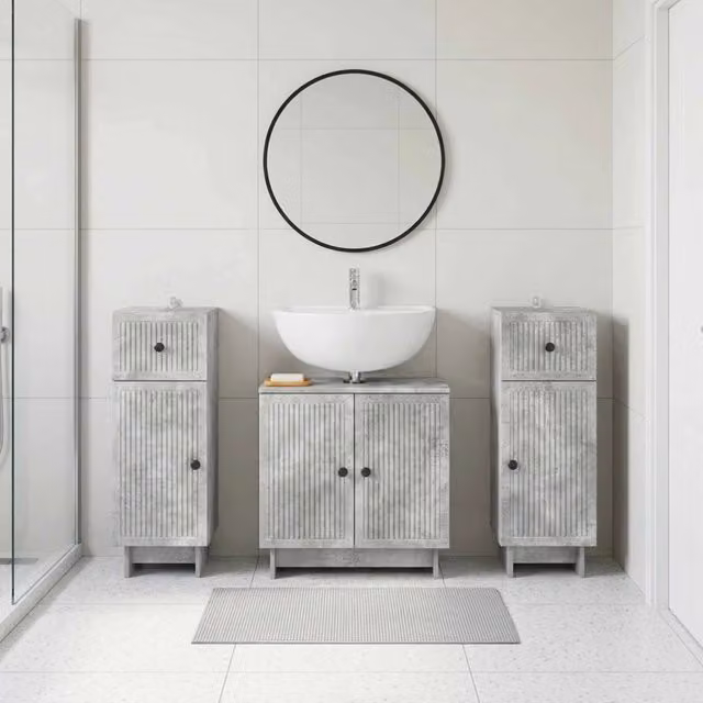Set di armadietti da bagno in 3 pezzi EDE Grigio Cemento 3417984