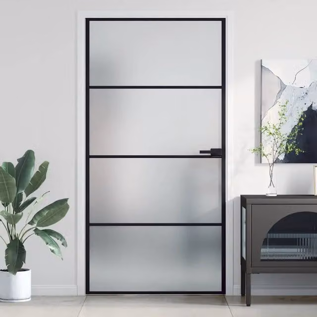 Porta Interna Scorrevole Reversibile vidaXL in Alluminio e Vetro Temperato, Colore Nero, L: 102,5 cm, H: 201,5 cm – 1