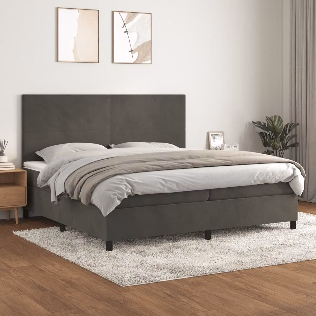 The Living Store Letto a molle con materasso grigio scuro 200x200 cm in velluto