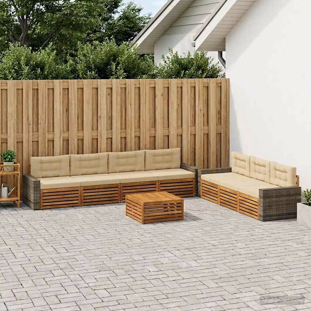 Set di divani da esterno vidaXL 8 pz in legno di acacia con cuscini beige e marrone e tavolino da caffè