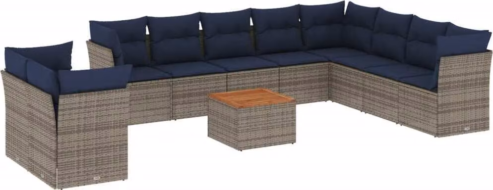 Set Divani da Giardino 11 pz con Cuscini in Polyrattan Grigio