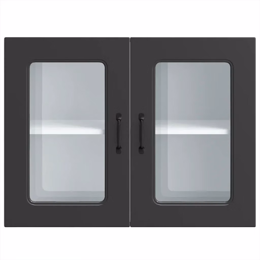 Pensile da cucina e soggiorno HELLOSHOP26 moderno con ante in vetro nero e finitura opaca L: 80 cm, P: 31 cm, H: 60 cm – 2