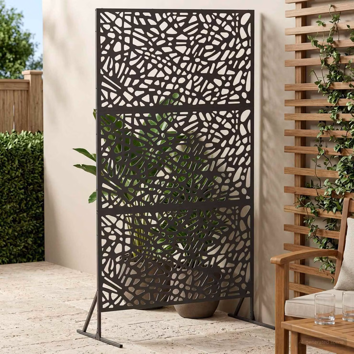 Paravent per privacy vidaXL in acciaio nero, semi-trasparente, L 100 x P 50 x H 180 cm
