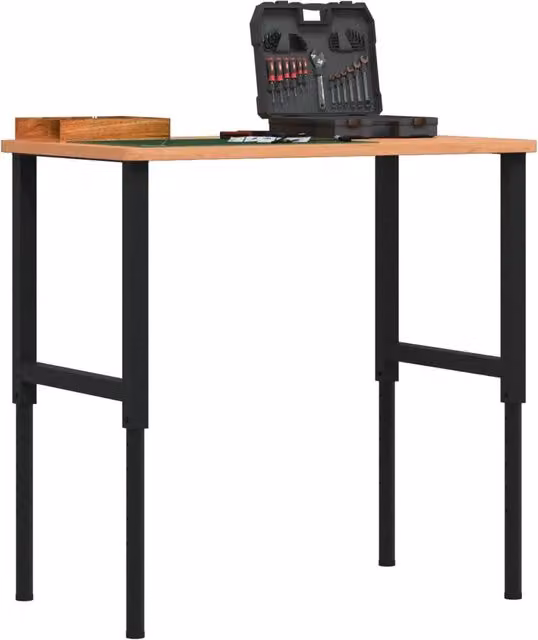 Banco da lavoro regolabile in legno di faggio e metallo nero vidaXL L/P/H: 100 x 60 x 71,5-98 cm
