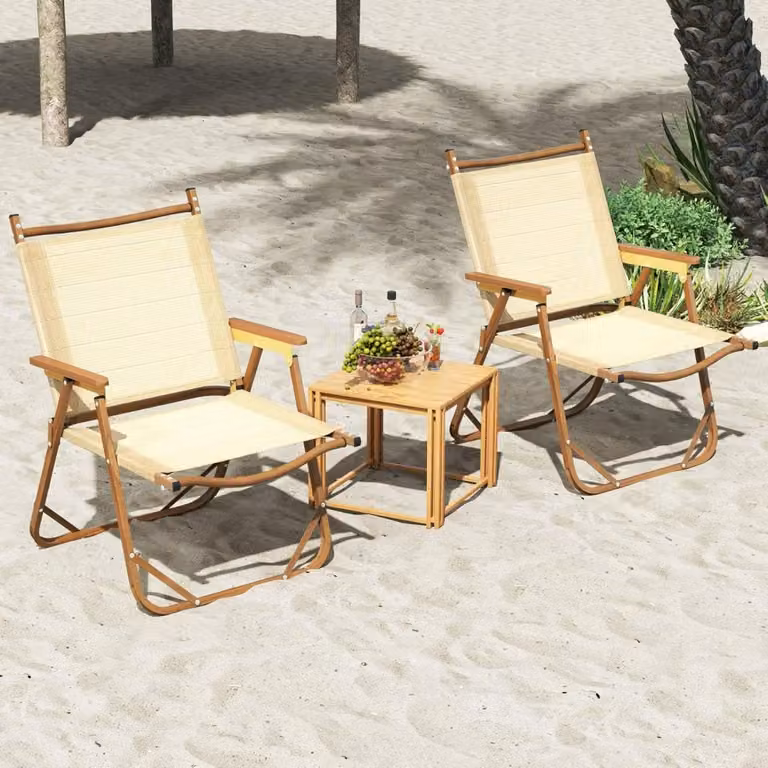 Set di 2 sedie da campeggio pieghevoli con braccioli Costway in alluminio Beige