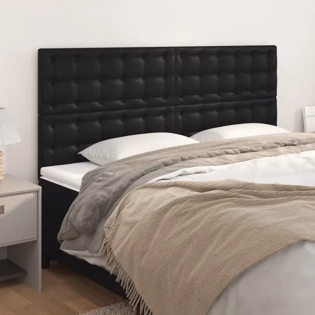 Testata per letto in similpelle nera con struttura in legno, L: 180 cm, P: 5 cm, H: 118/128 cm – 2