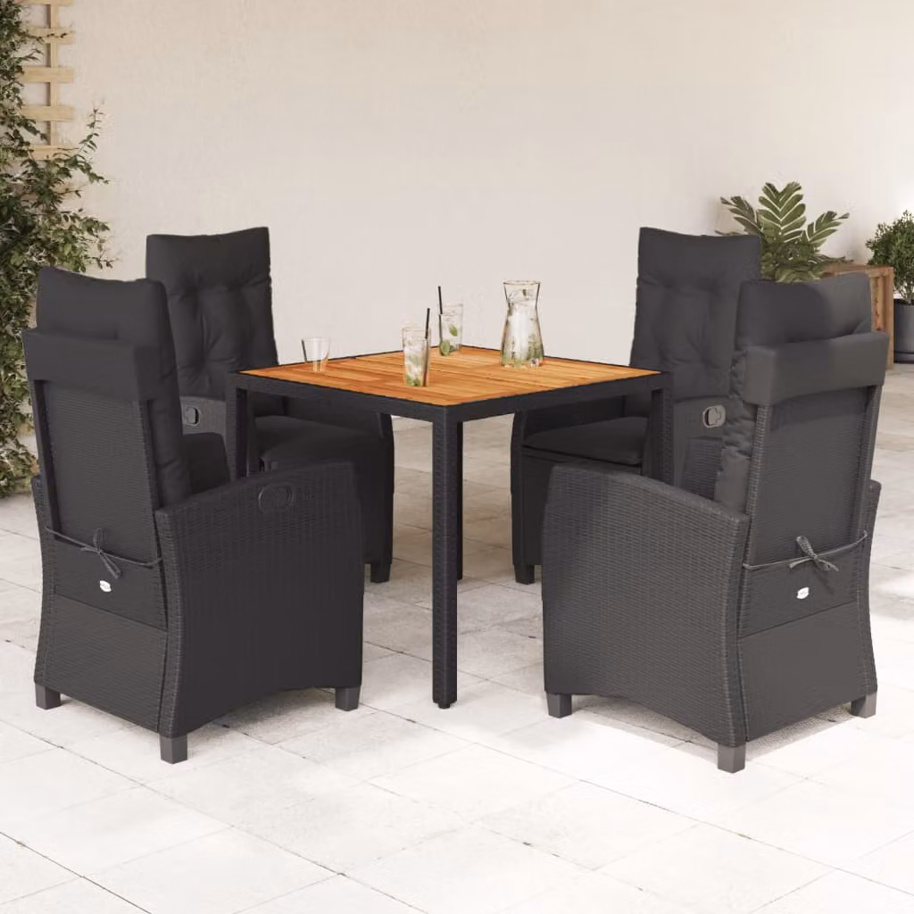 Set da pranzo da giardino vidaXL in legno di acacia e polyrattan nero con 5 pezzi