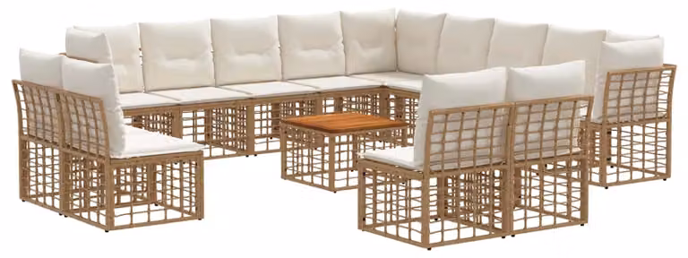 Set di divani da esterno 14 pcs Naturale e Bianco Crema