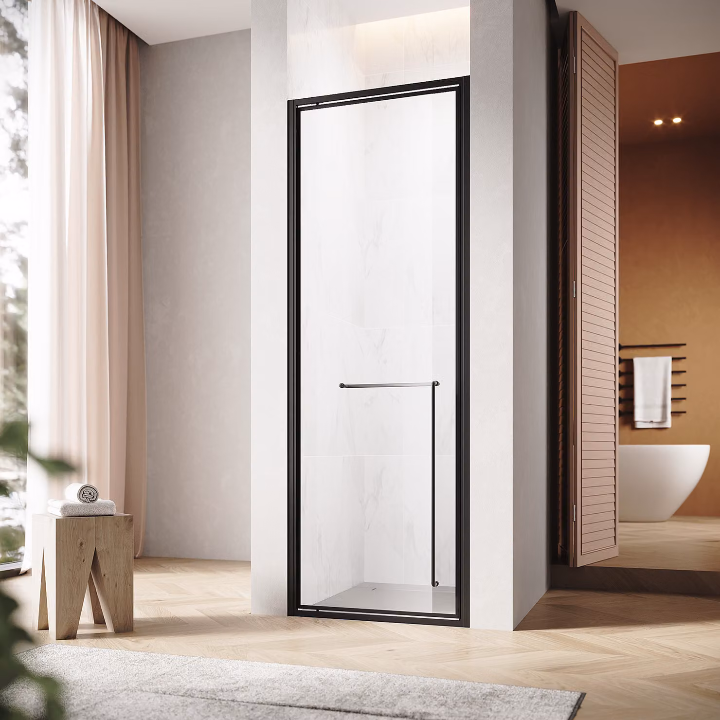 SONNI 70x195 cm nero opaco Porta doccia con cerniere invisibili, vetro di sicurezza da 6 mm, porta doccia con una sola parola