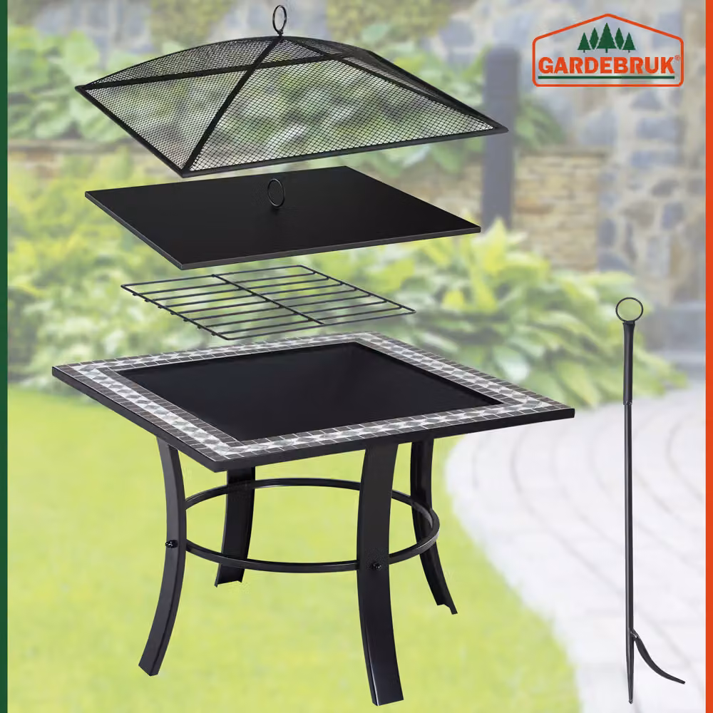 Braciere da giardino Gardebruk® Runedak nero con motivo mosaico multicolore in acciaio e pietra, Ø 76 cm – 2