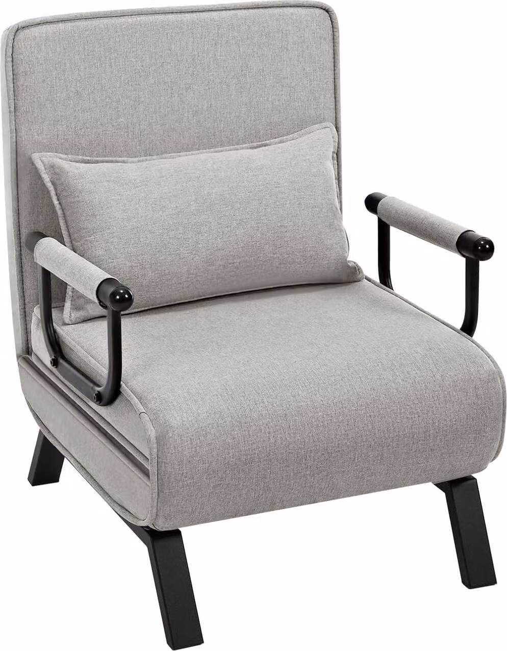 Poltrona letto WOLTU 3 in 1, con schienale regolabile, struttura in metallo e rivestimento in lino: grigio chiaro Colore: grigio chiaro