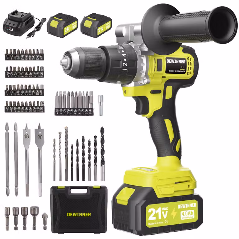 Trapano avvitatore a batteria, 21 V, con 2 batterie, 4,0 Ah, coppia massima di 130 Nm, motore brushless