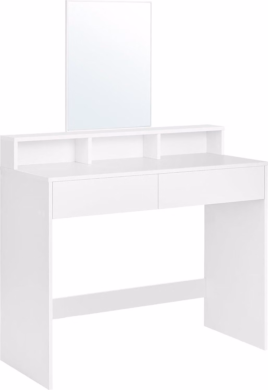Tavolino da toilette Vasagle, con grande specchio, tavolino da toilette, 2 cassetti, 3 vani a giorno, moderno, bianco