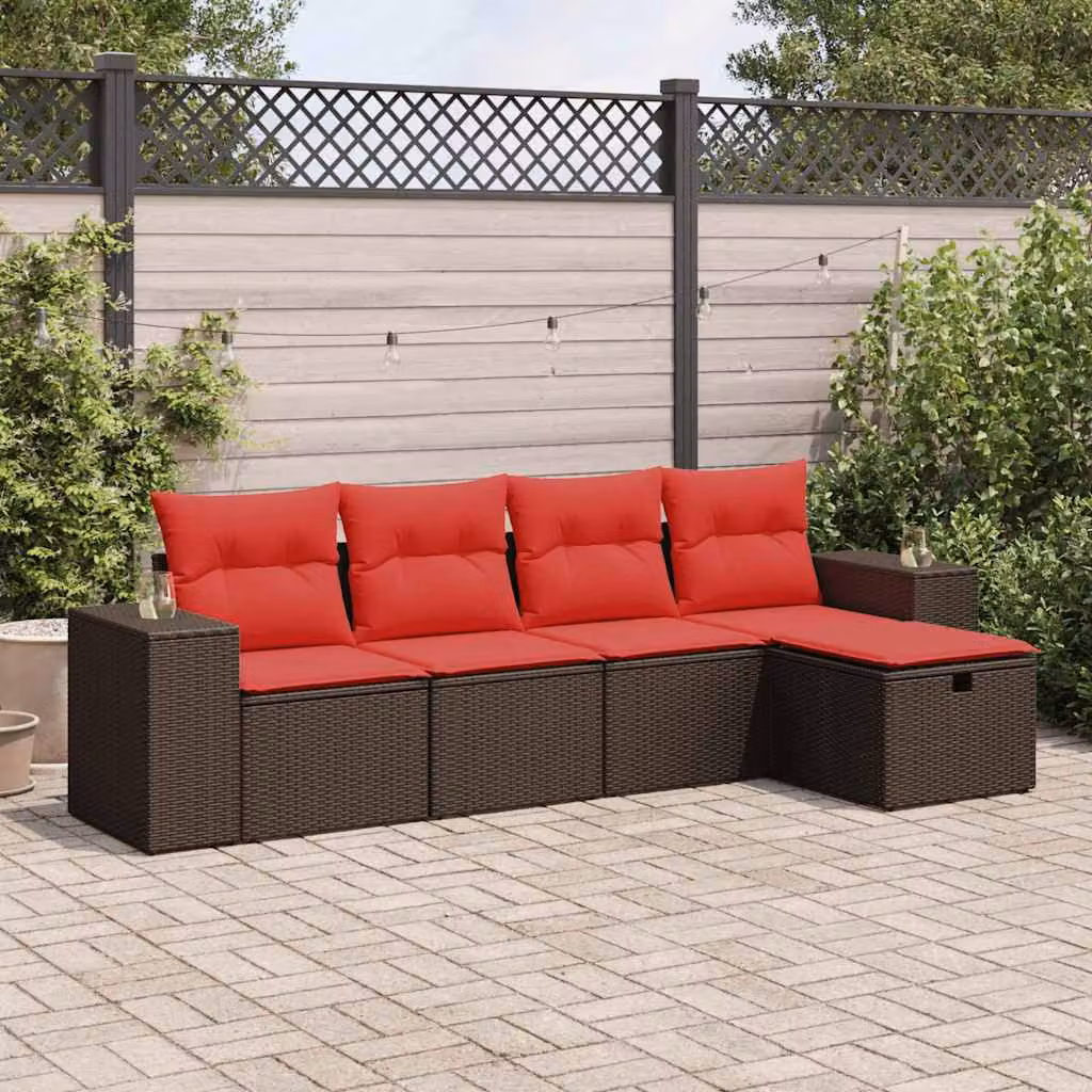 Maison Exclusive - Set Divano da Giardino 5 pz con Cuscini Marrone in Polyrattan