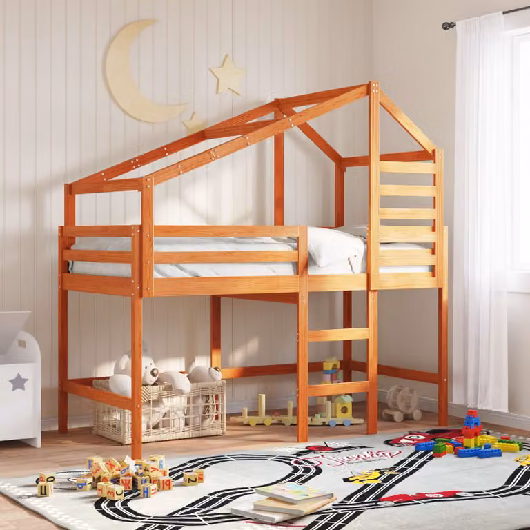 Struttura per letto soppalco singolo vidaXL in legno di pino marrone cera, L 90 x P 190 cm