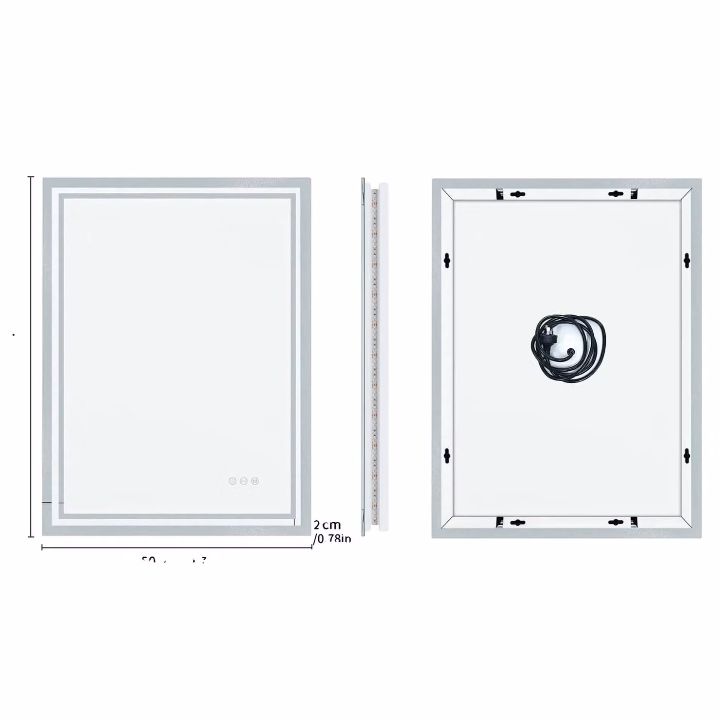 Specchio da bagno, illuminazione a LED, tecnologia antiappannamento, 19,7x27,5 pollici