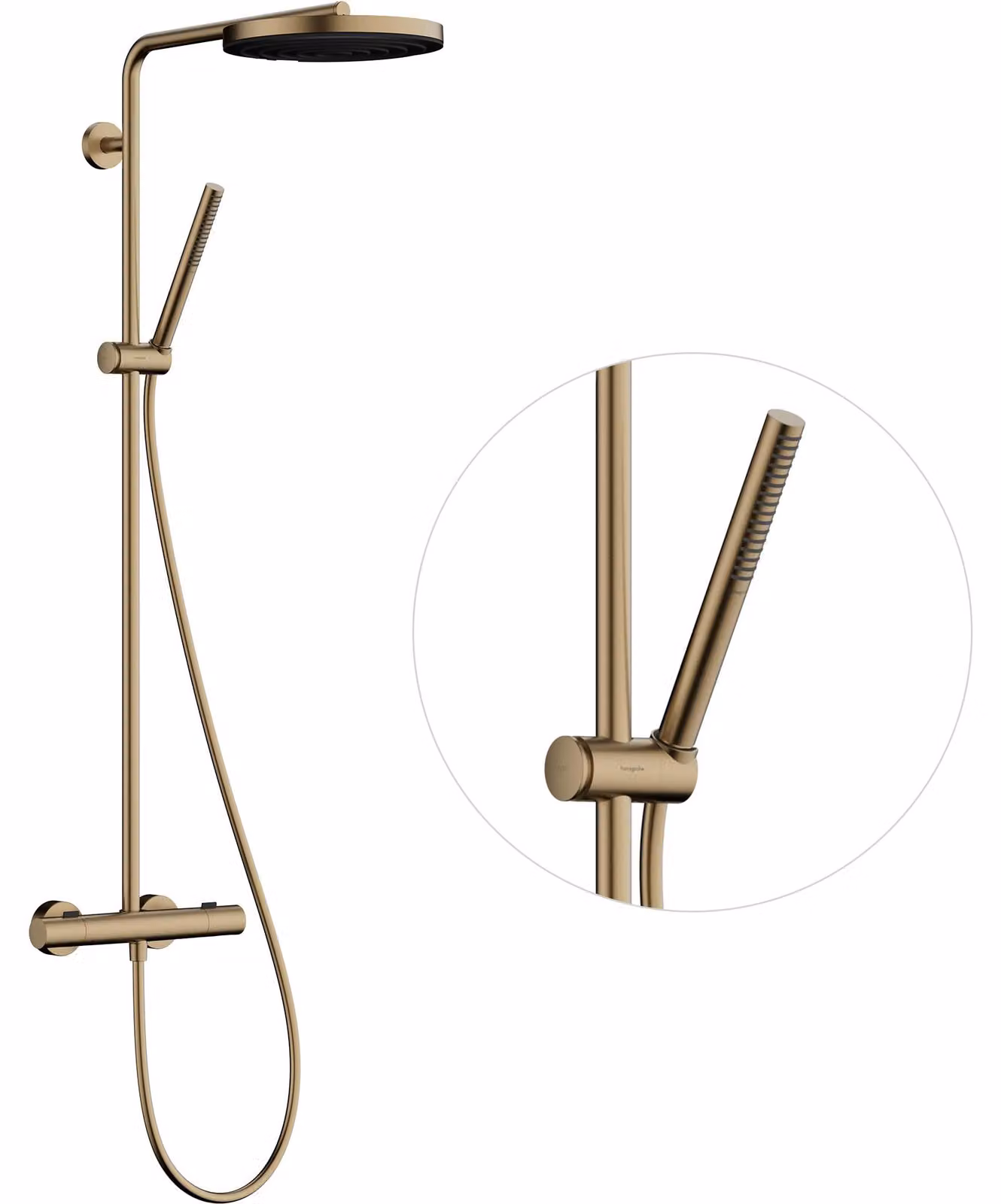Sistema doccia con termostato, doccia a pioggia diametro 260 mm, finitura bronzo spazzolato