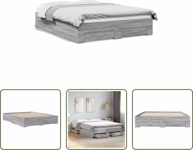 The Living Store Struttura letto con cassetti Grey Sonoma 160x200 cm in materiale ligneo