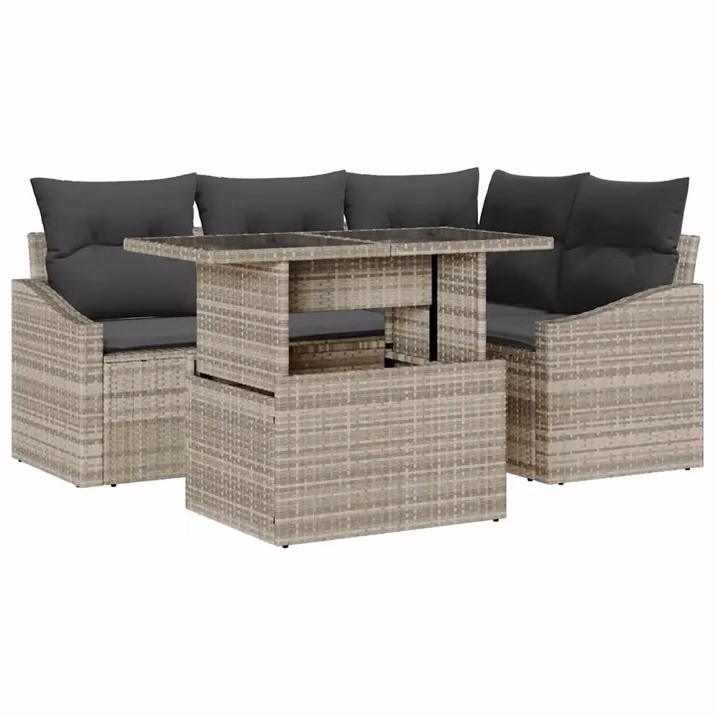 Set Divano da Giardino a L vidaXL in Polyrattan Grigio con Tavolino e Cuscini – 2