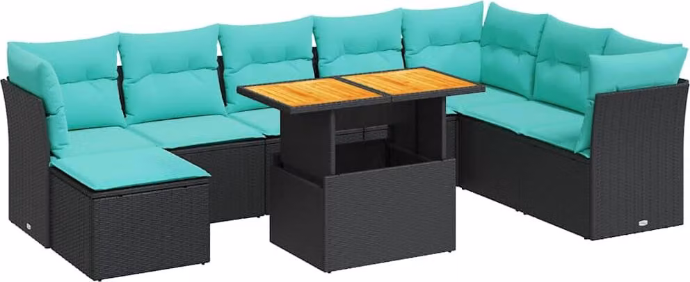 Set Divano da Giardino 6 pz con Cuscini Nero in Polyrattan