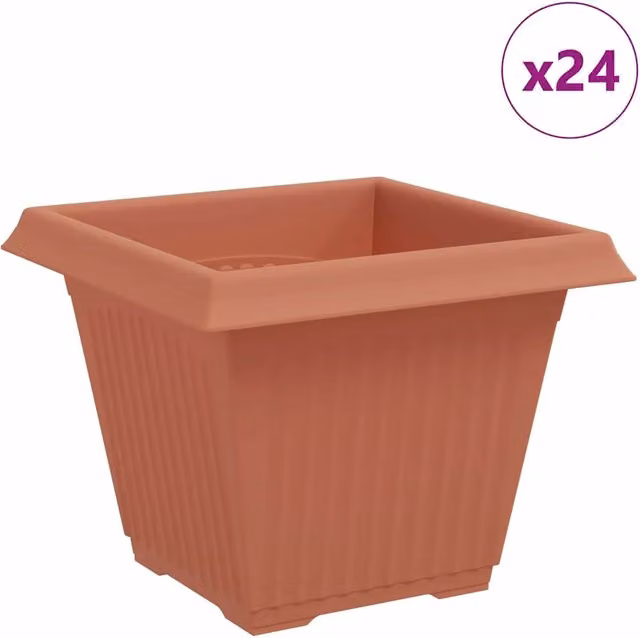 Set di 24 fioriere quadrate DESIGN IN in plastica, colore rosso mattone, L 38 x P 38 x H 30 cm